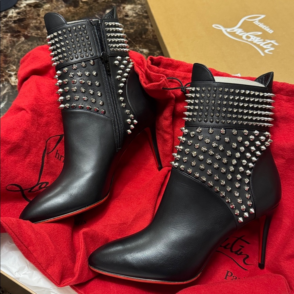 Christian Louboutin Black Studded Heeled Boots